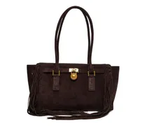 Kleine Hamilton moderne Wildleder-Schultertasche mit Fransen - Braun