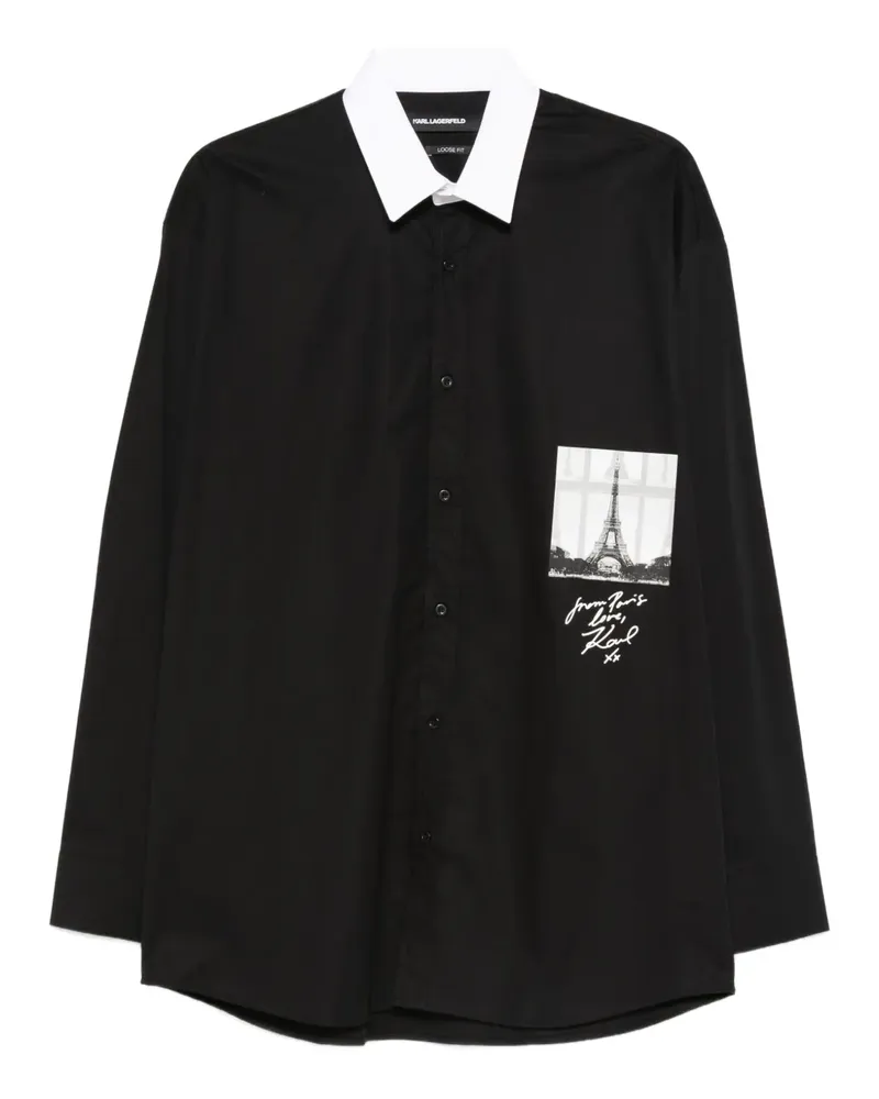 Karl Lagerfeld Eiffelturm-Hemd mit Kontrastkragen - Schwarz Schwarz