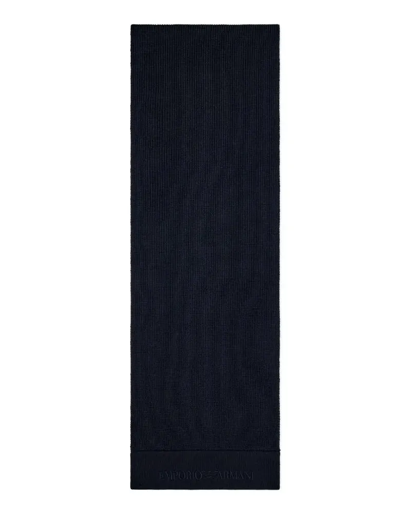 Emporio Armani ribbed virgin-wool scarf with an embossed logo - Blau Blau