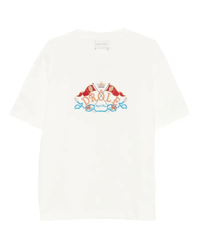 Drôle de Monsieur T-Shirt mit Wappenstickerei - Weiß Weiß