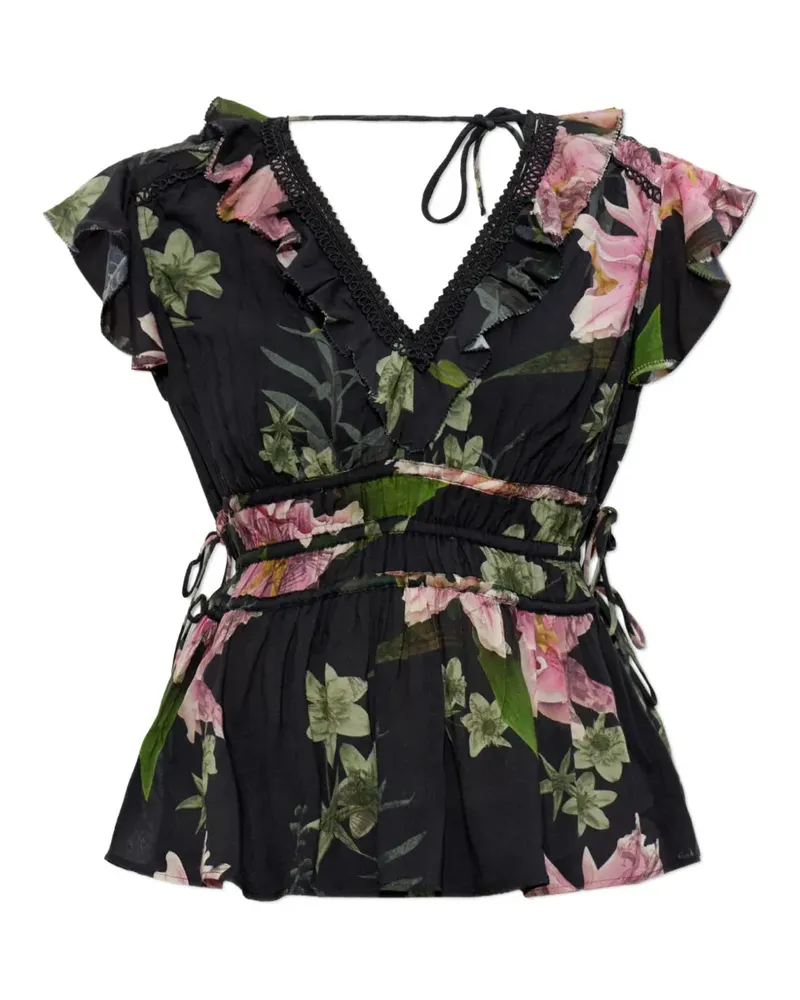 AllSaints Gerüschtes Canto Oberteil mit Blumenprint - Schwarz Schwarz