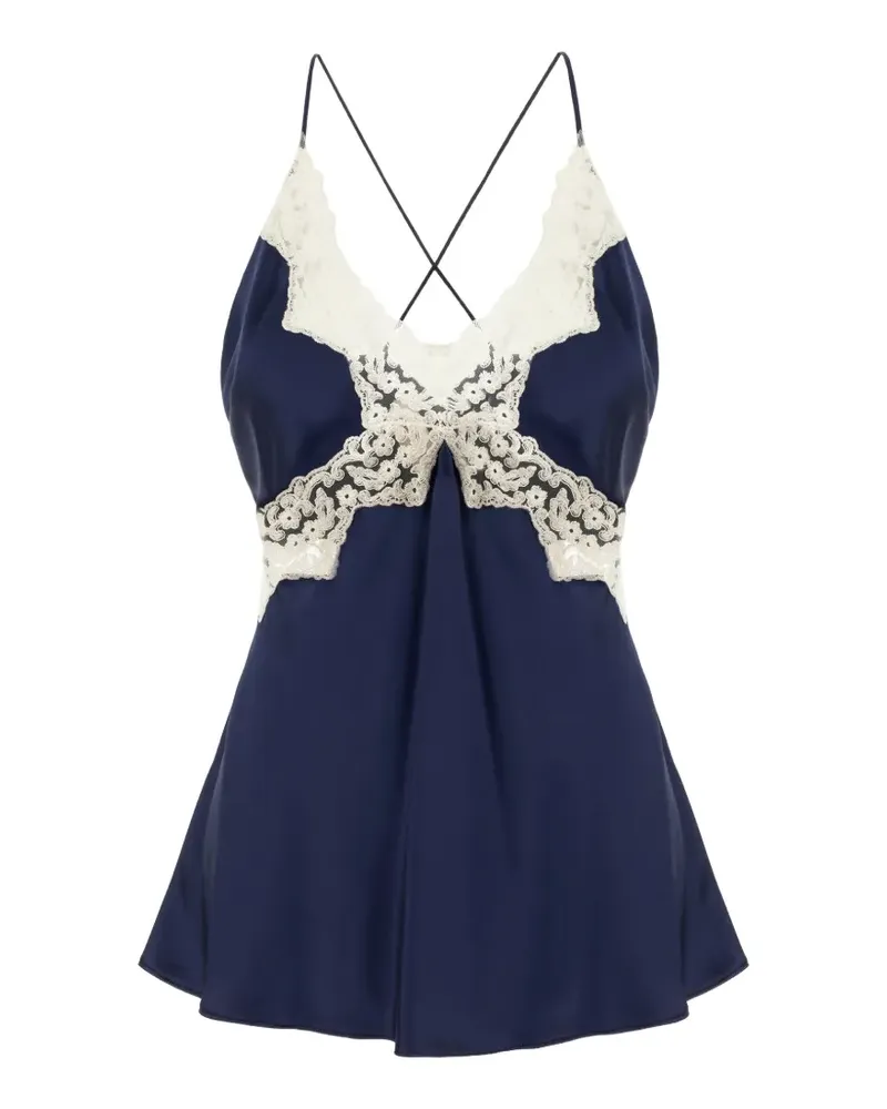 Alberta Ferretti Top mit Spitzenborte - Blau Blau