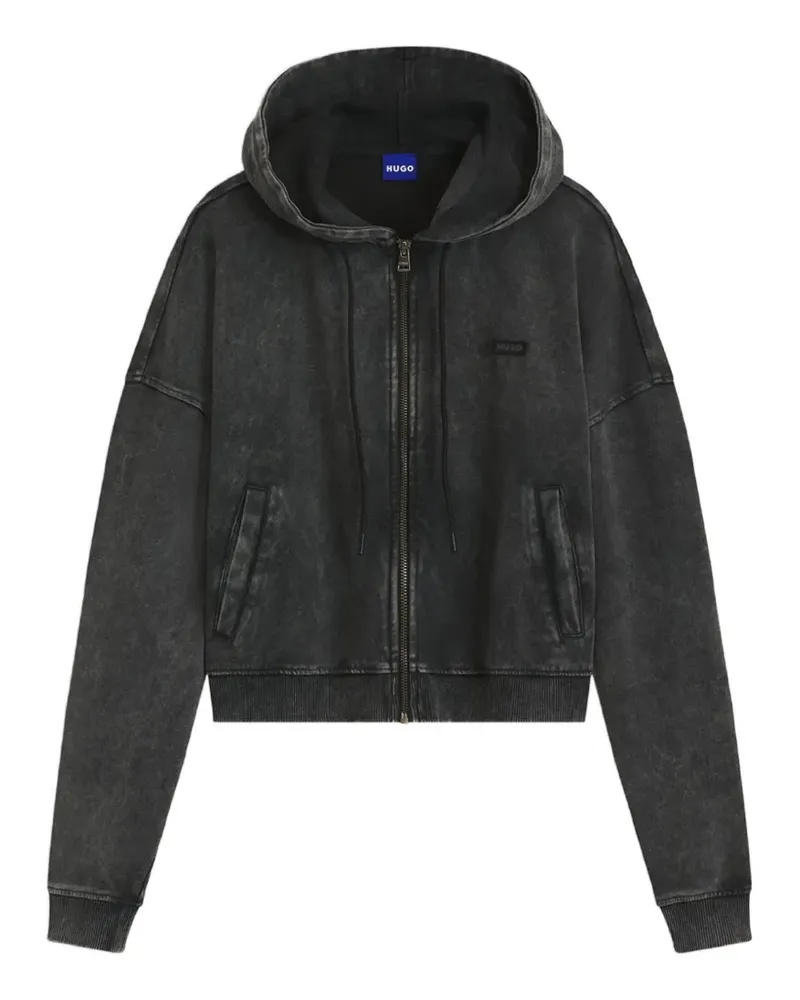 HUGO BOSS relaxed-fit cropped hoodie with washed box logo - Grau Grau