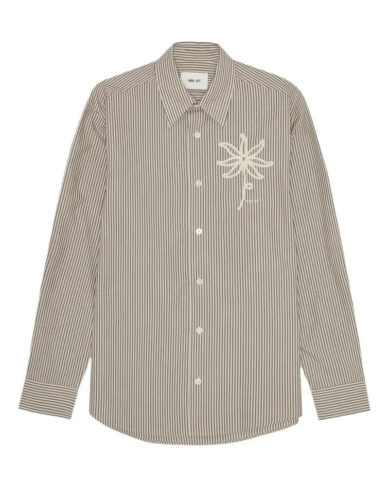 NN 07 Gestreiftes Hemd mit Blumenstickerei - Braun Braun