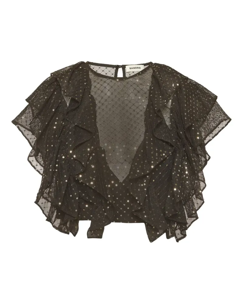 Sandro ruffled embellished crop top - Schwarz Schwarz