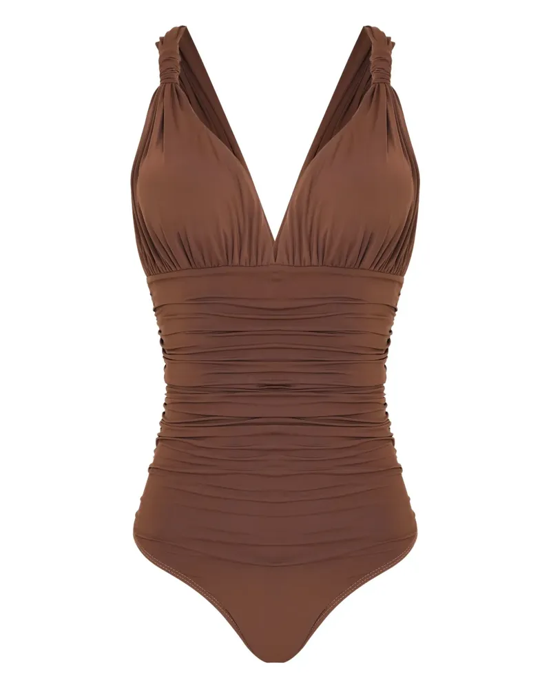 BRIGITTE Eli knotted V-neck swimsuit - Braun Braun