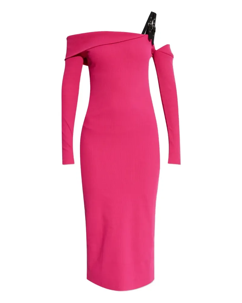Versace Jeans off-shoulder buckle midi dress - Rosa Rosa