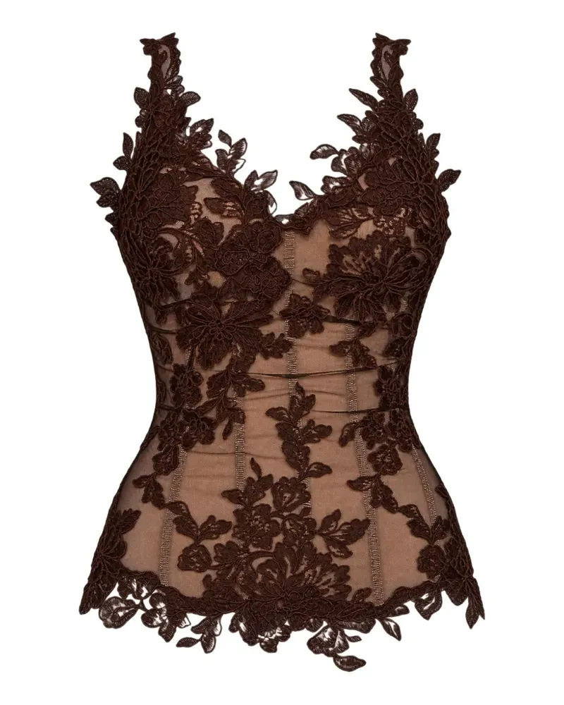 Giuseppe di Morabito floral-lace asymmetric top - Braun Braun