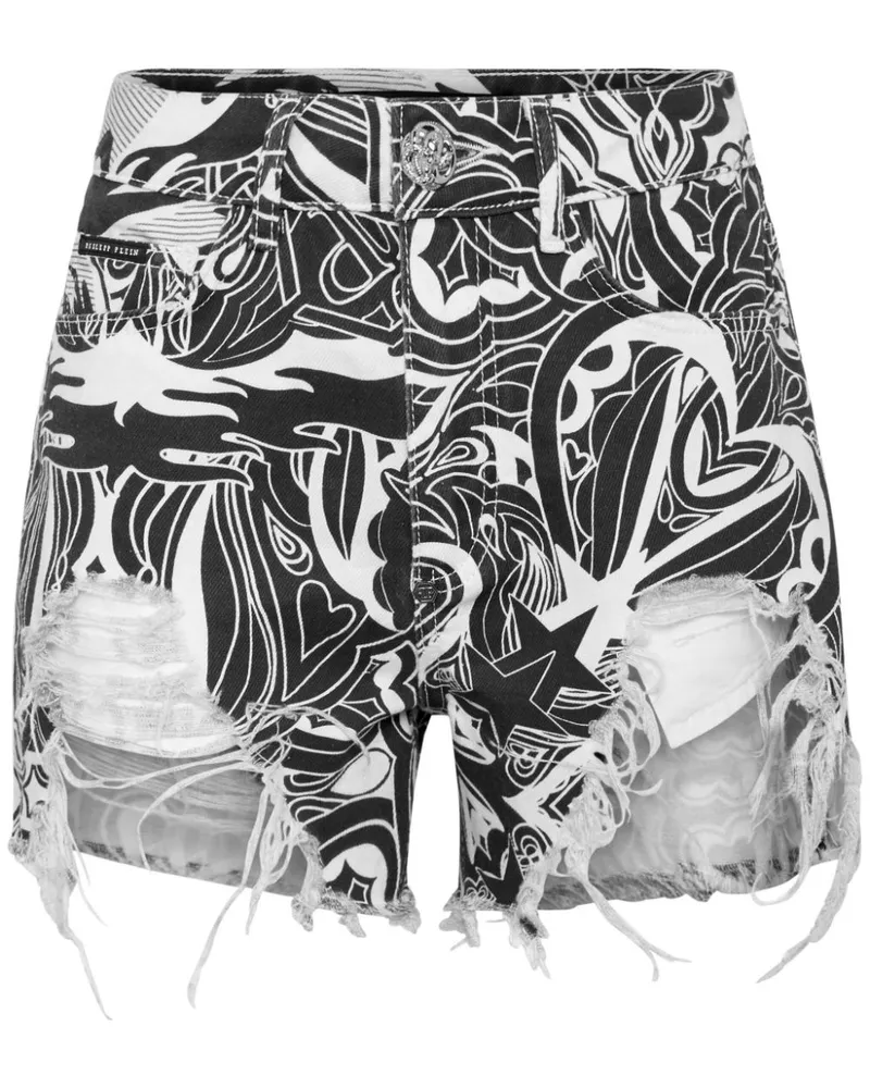 Philipp Plein Tribal Circus Jeans-Shorts Weiß