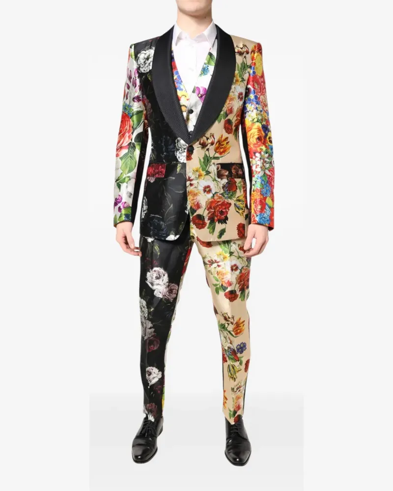 Dolce & Gabbana Einreihiger Anzug mit Blumenprint - Schwarz Schwarz
