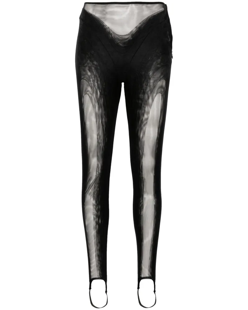 Thierry Mugler Mesh-Leggings mit Steg Schwarz