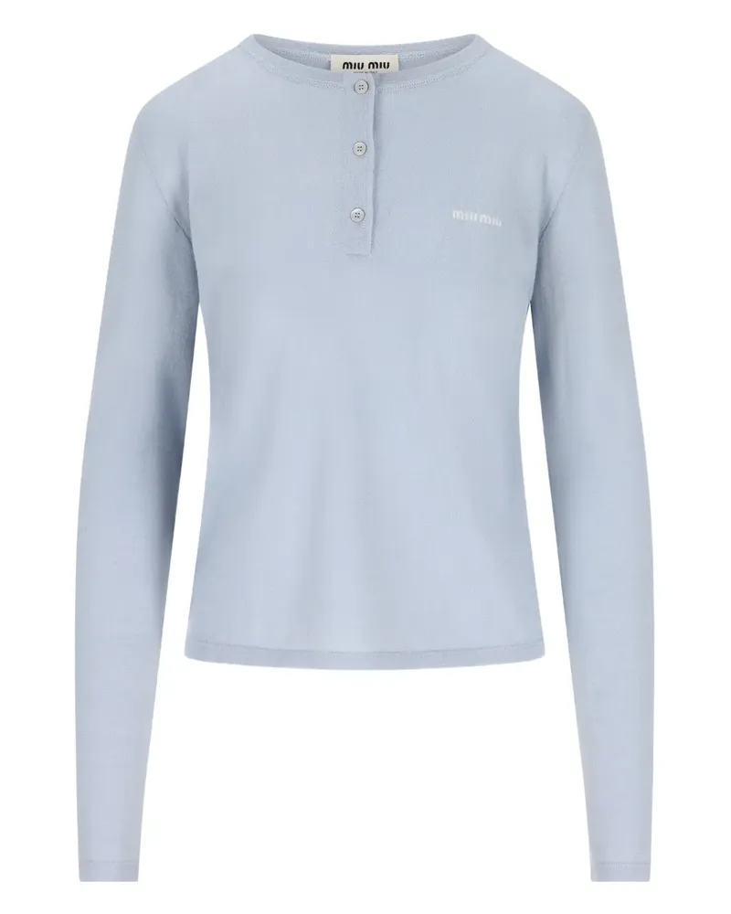 Miu Miu Henley button elbow-patch T-shirt - Blau Blau