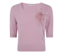 Puffärmel-Pullover mit Federn - Rosa