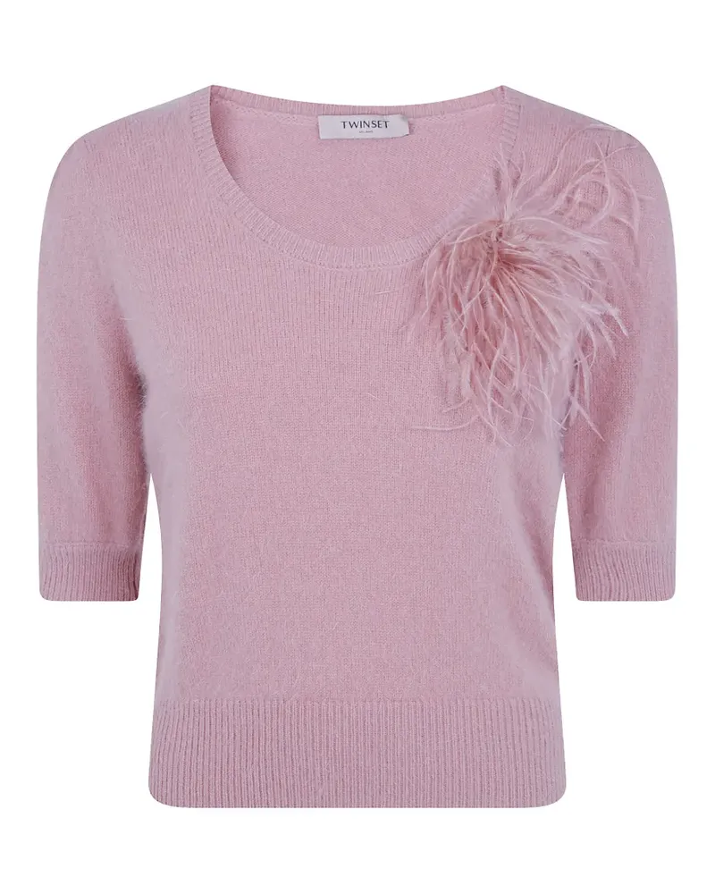 Twin-Set Puffärmel-Pullover mit Federn - Rosa Rosa