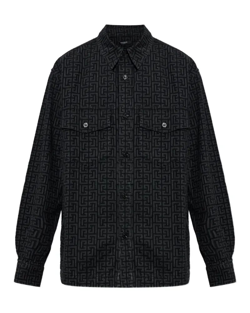 Balmain monogram-print denim shirt - Schwarz Schwarz