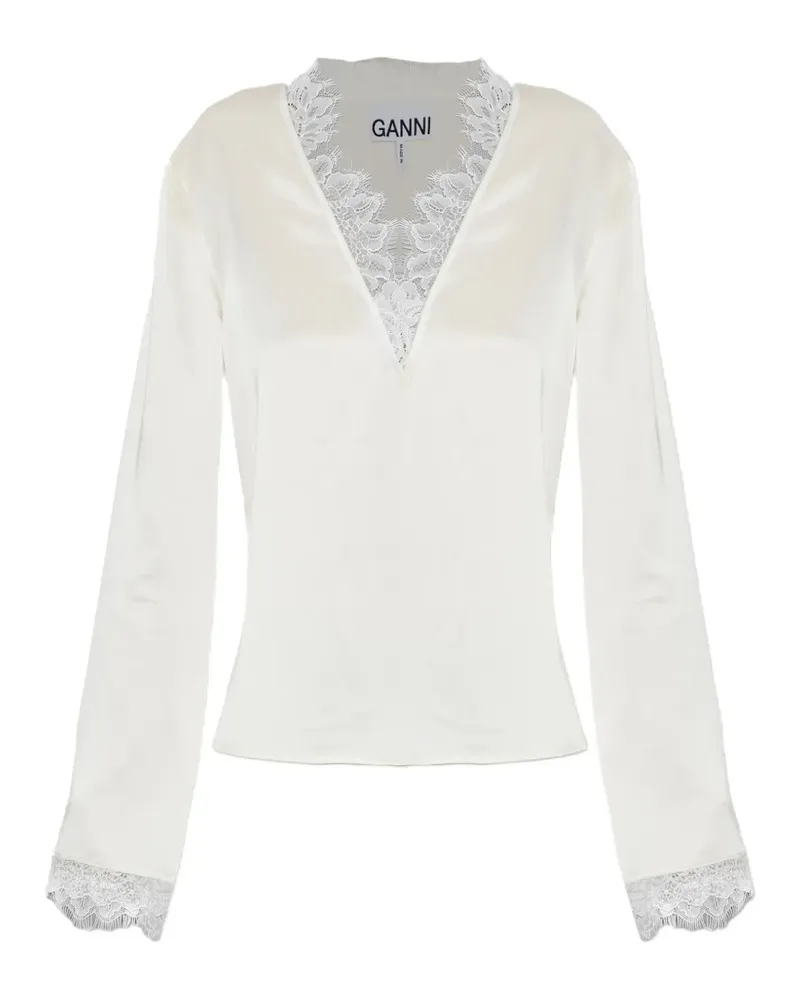 Ganni Top mit Spitzenborte - Nude Nude