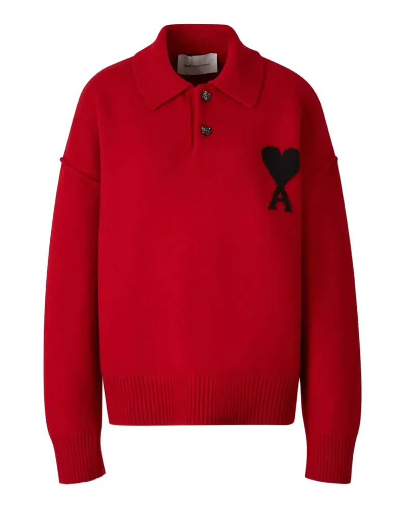 AMI Paris Ami de Coeur Pullover mit Poloshirtkragen - Rot Rot