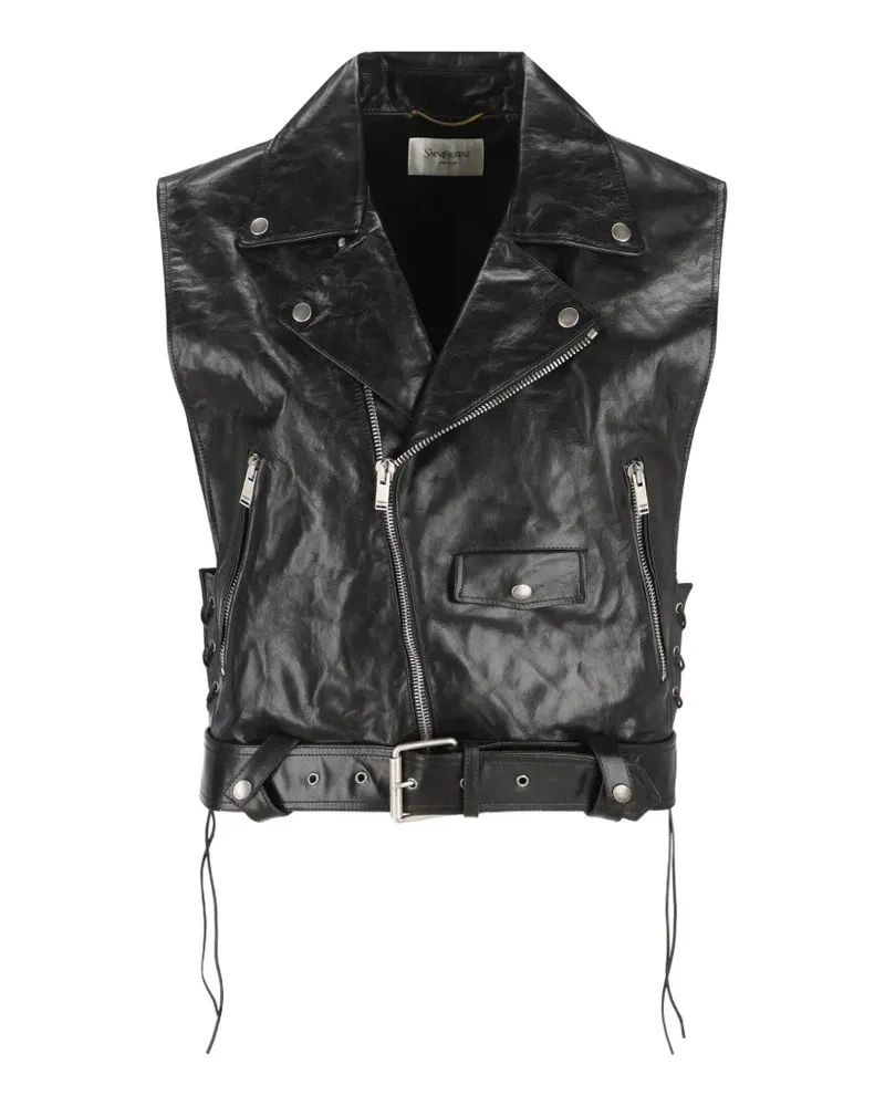 Saint Laurent Bikerweste aus Leder - Schwarz Schwarz