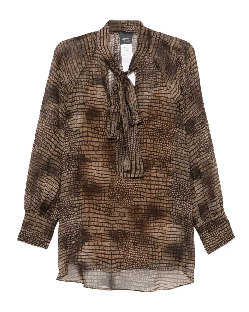 Marina Rinaldi Tapioca Bluse mit Kroko-Effekt und Schleife - Braun Braun
