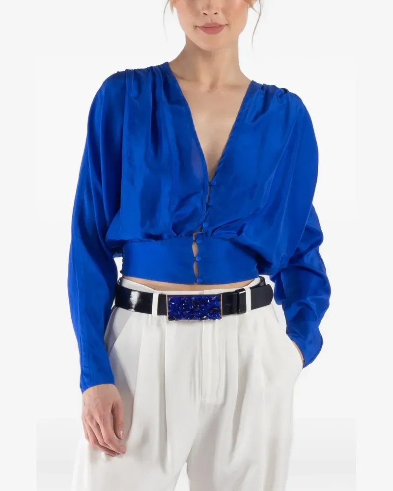 forte_forte Habotai V-neck button silk shirt - Blau Blau