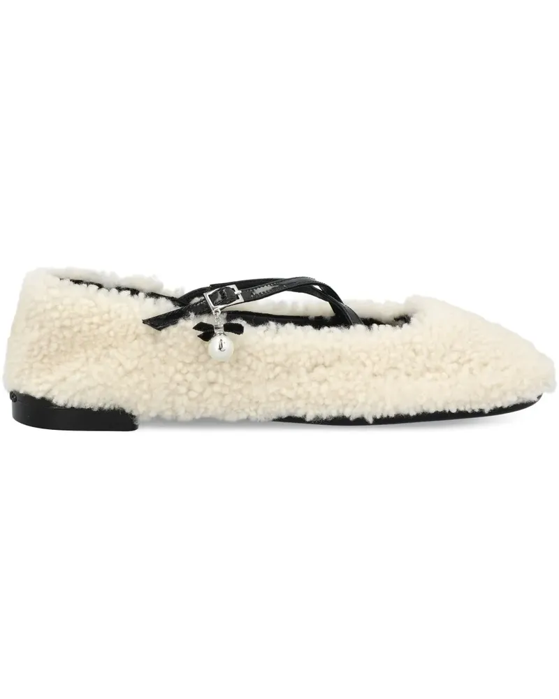 Jimmy Choo Shearling-Ballerinas mit überkreuzten Riemen - Weiß Weiß
