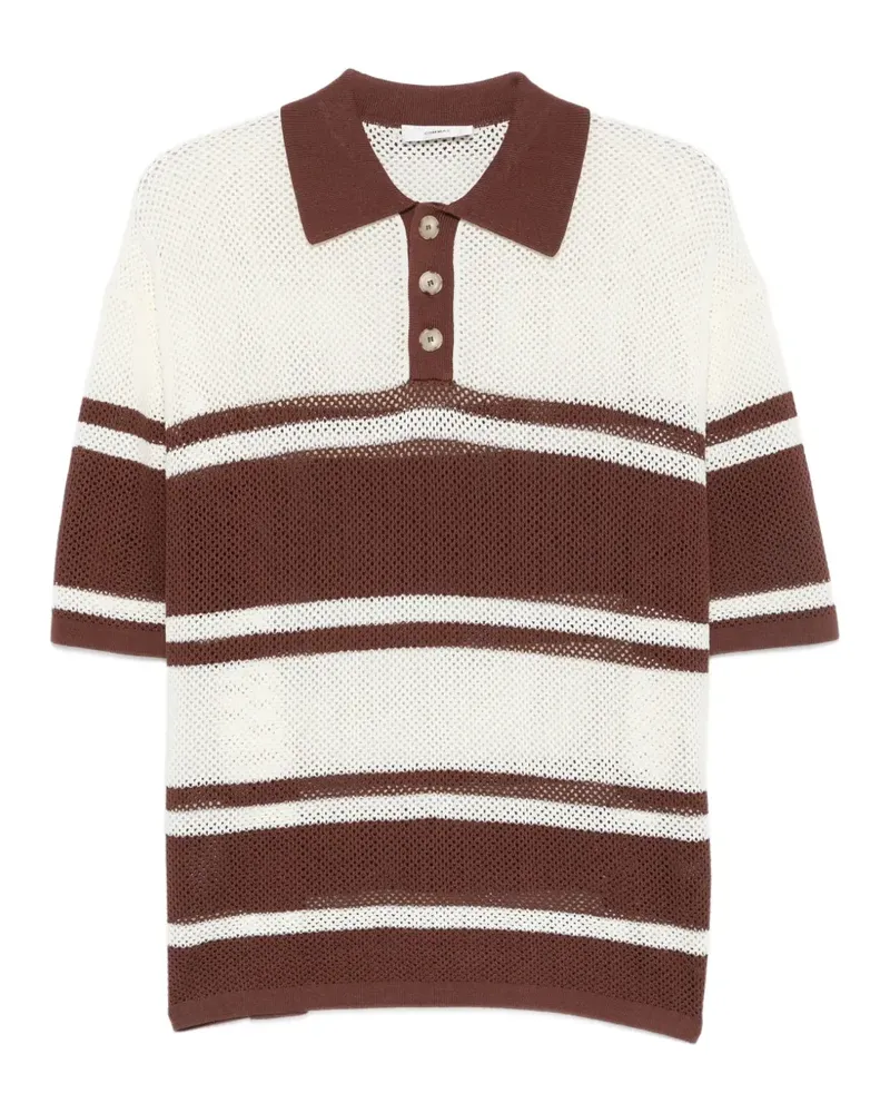 COMMAS open-weave striped polo shirt - Braun Braun