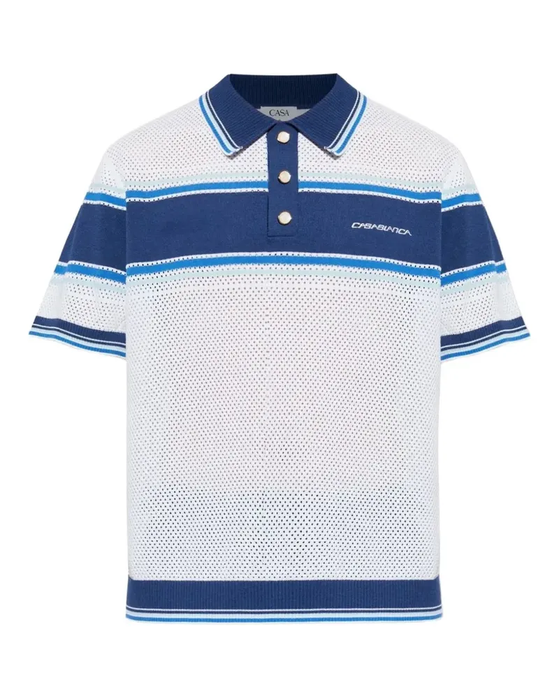 Casablanca Paris open-knit striped polo shirt - Weiß Weiß
