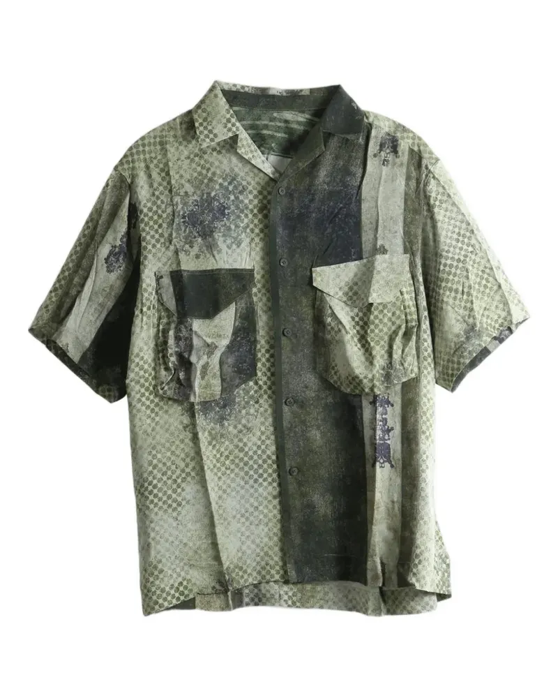 Ziggy Chen patchwork-effect short-sleeve shirt - Grün Grün