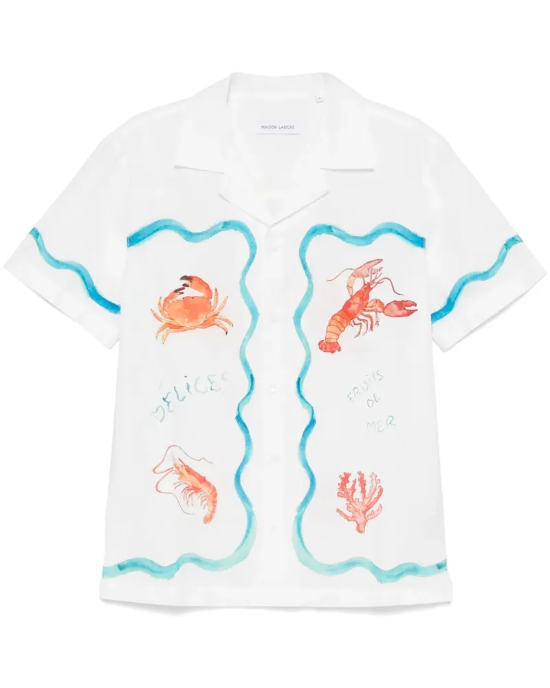 Maison Labiche Hemd mit Hummer-Print Weiß