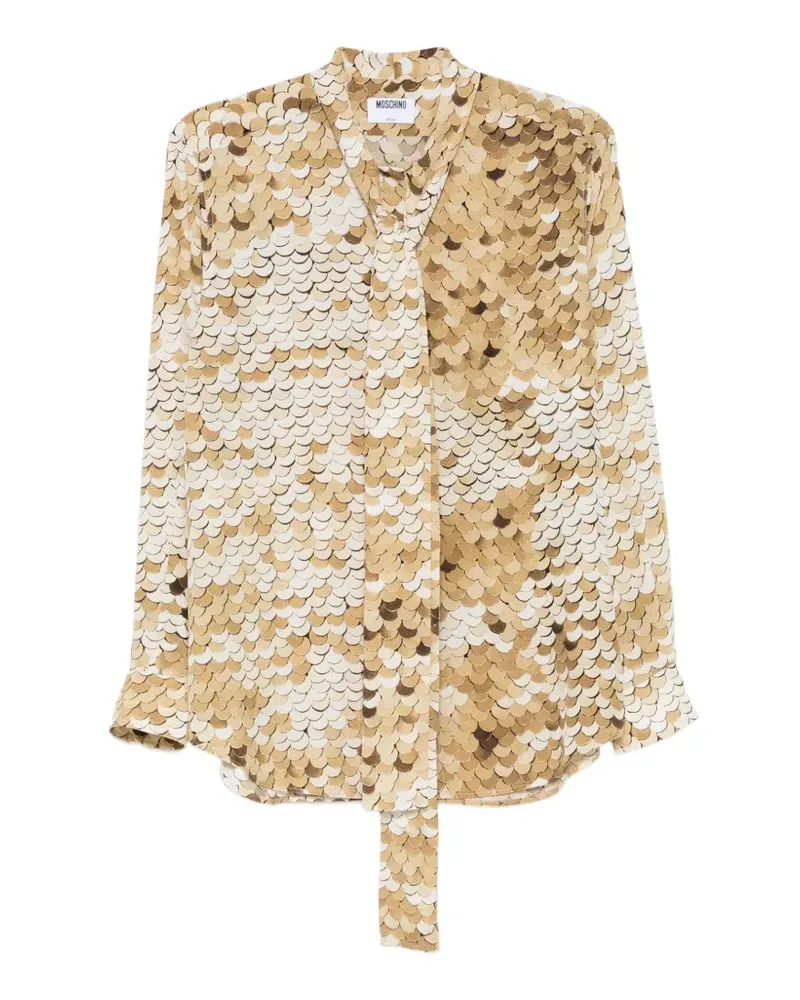 Moschino print-detail pussy-bow shirt - Nude Nude