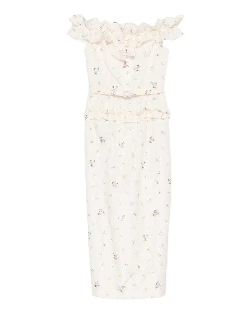 Alessandra Rich Gerüschtes Kleid mit Blumenprint - Nude Nude