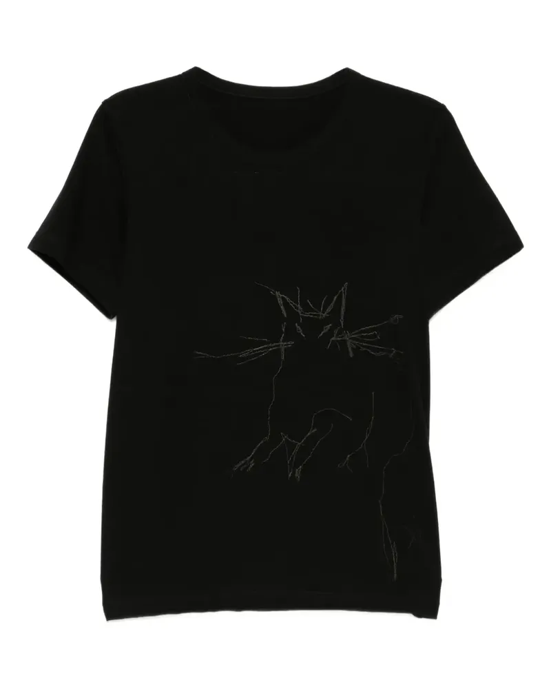 Yohji Yamamoto T-Shirt mit Animal-Print - Schwarz Schwarz