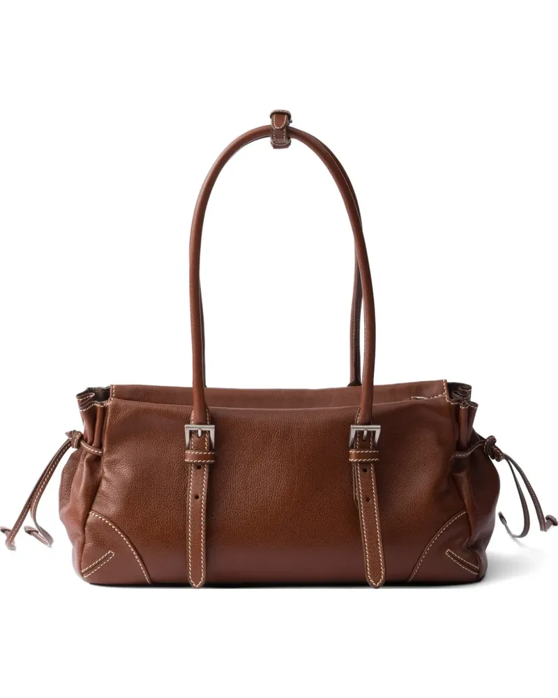 Prada Bonnie medium antiqued leather tote bag - Braun Braun
