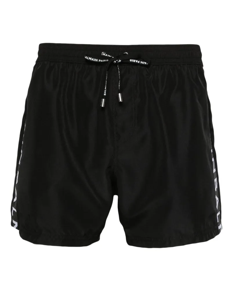 Balmain Badeshorts mit Logo-Streifen Schwarz
