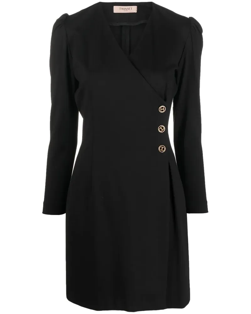 Twin-Set Langärmeliges Wickelkleid - Schwarz Schwarz