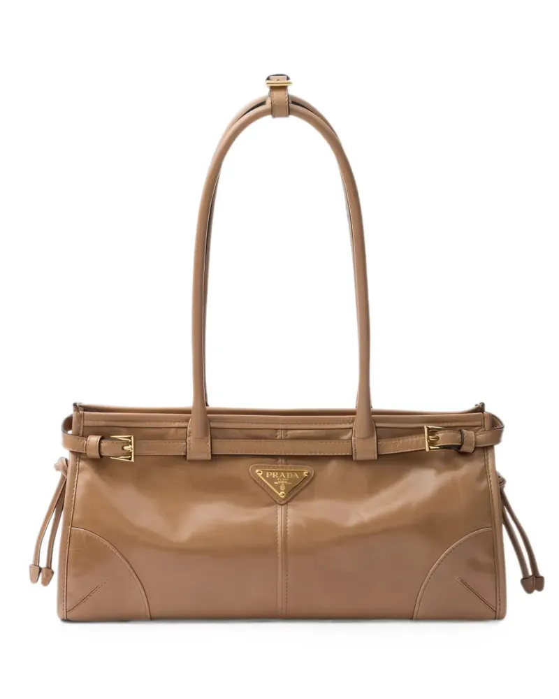 Prada Mittelgroße Bonnie Schultertasche mit Logo-Schild - Nude Nude