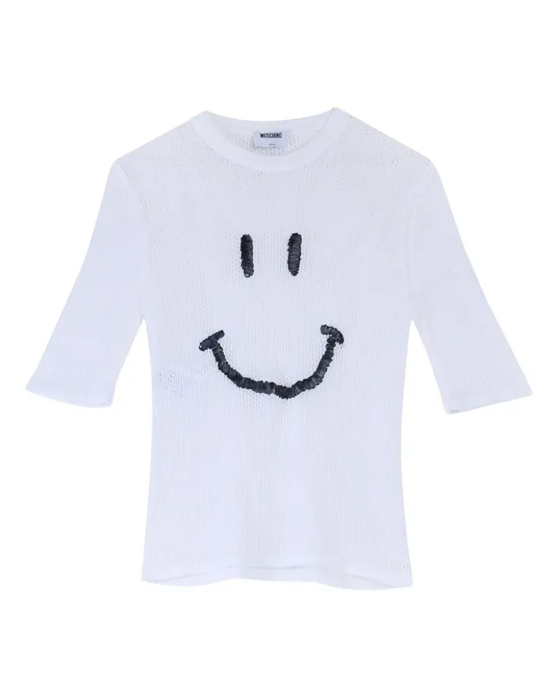 Moschino Mesh-T-Shirt mit Smiley - Weiß Weiß