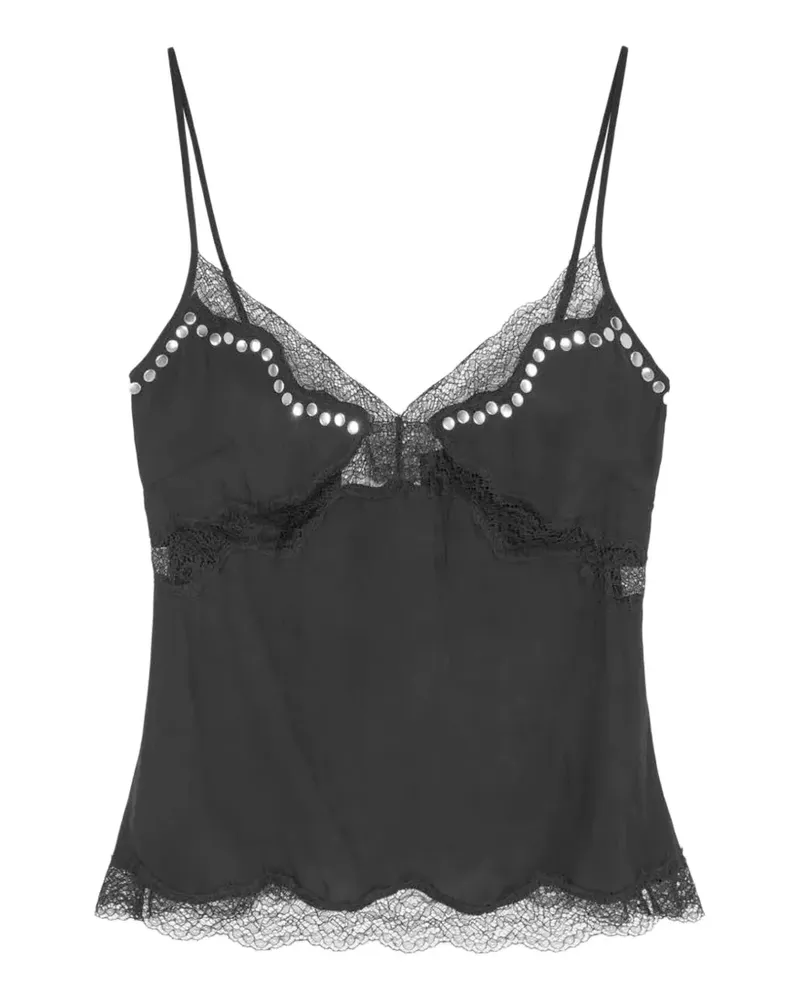 16ARLINGTON Clio lace-trim stud-embellished blouse - Schwarz Schwarz