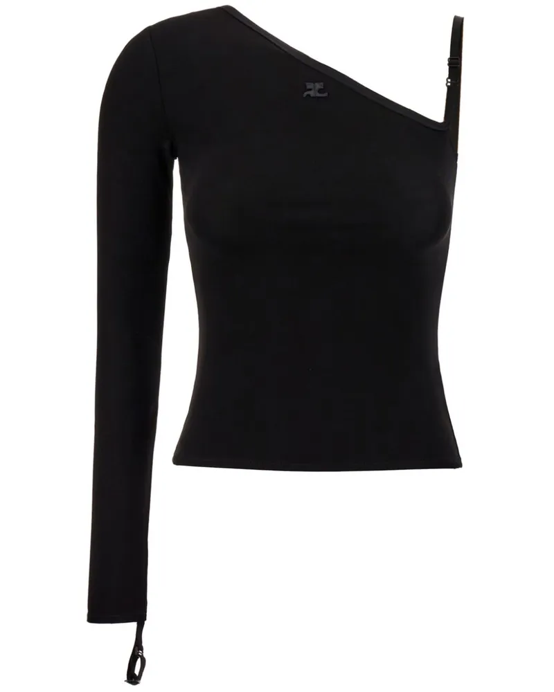 Courrèges Stretchoberteil mit Logo-Schild - Schwarz Schwarz