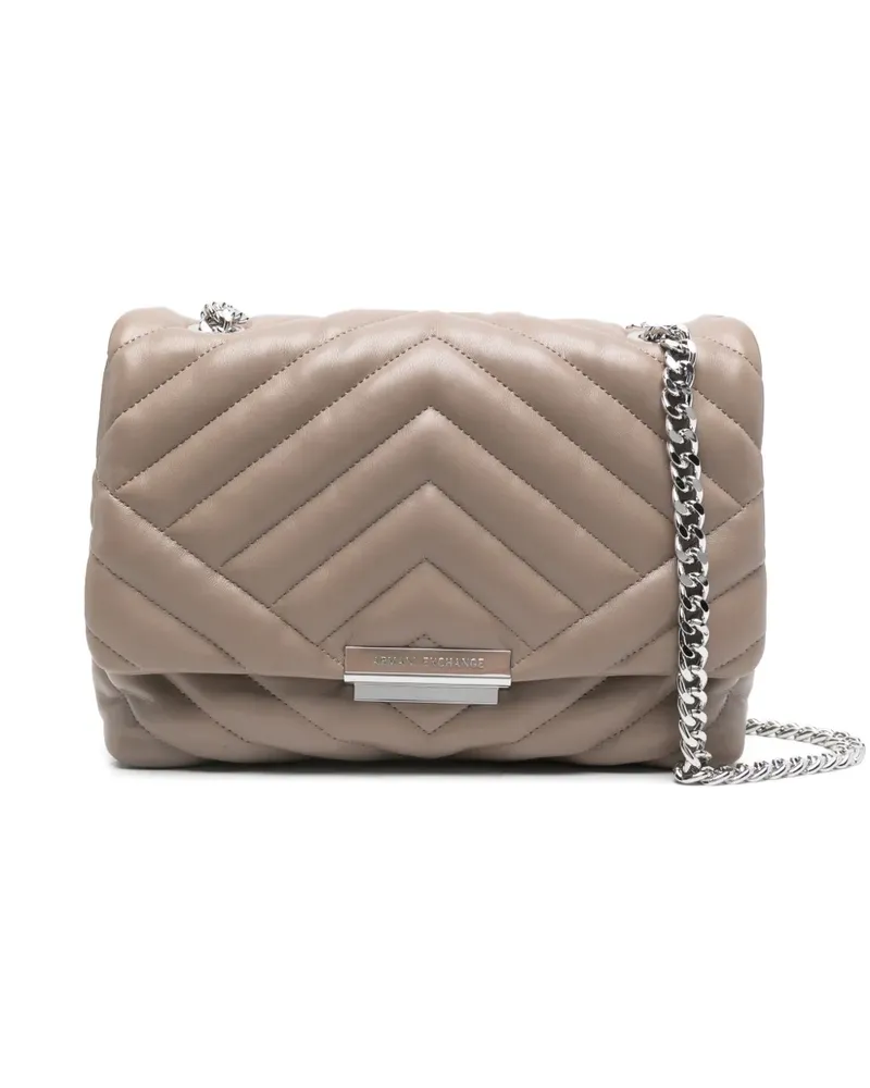 Armani Exchange Gesteppte Schultertasche mit Logo-Schild - Braun Braun
