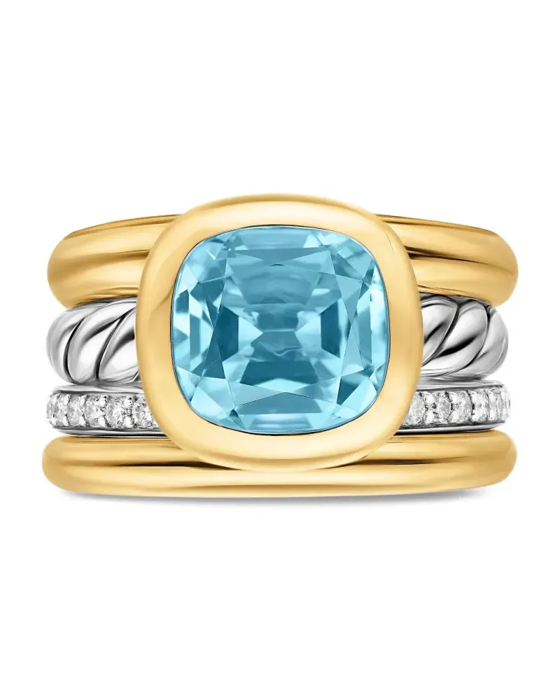 David Yurman 18kt DY Mercer® Four Row Gelbgold- und Sterlingsilberring mit Diamant und Topas Silber