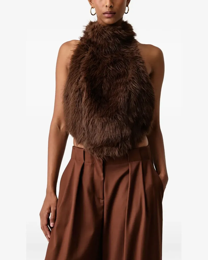 Bardot Julietta faux-fur halterneck top - Braun Braun