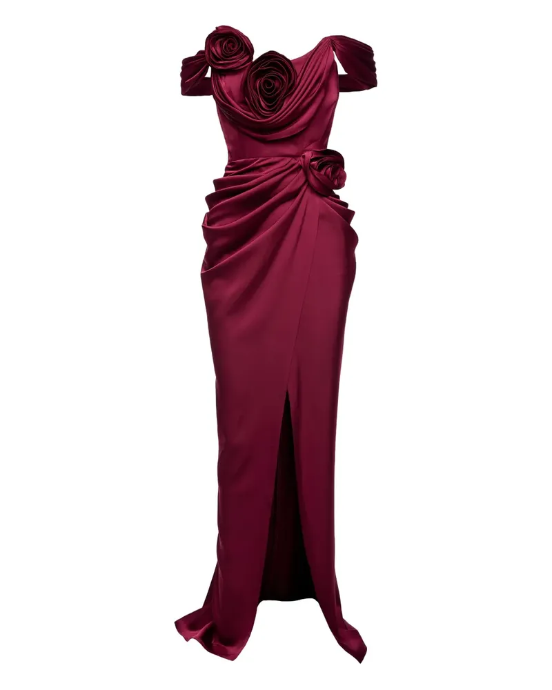 Ana Radu Maxikleid mit Rosenverzierung - Rot Rot