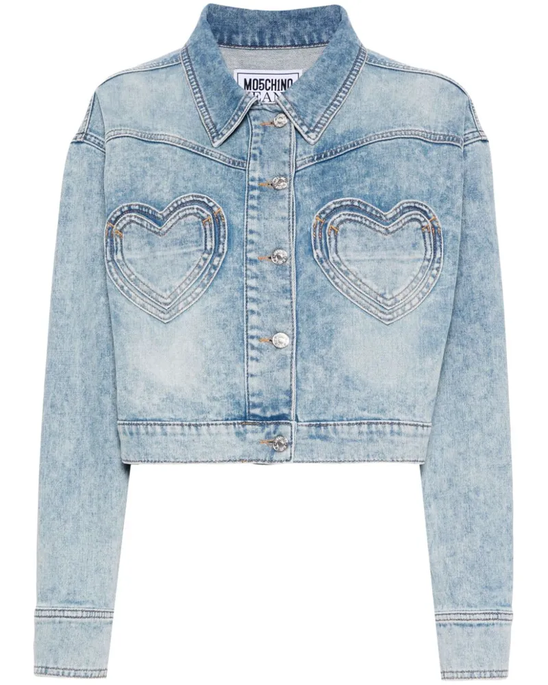 Moschino Cropped-Jeansjacke mit herzförmigen Taschen Blau