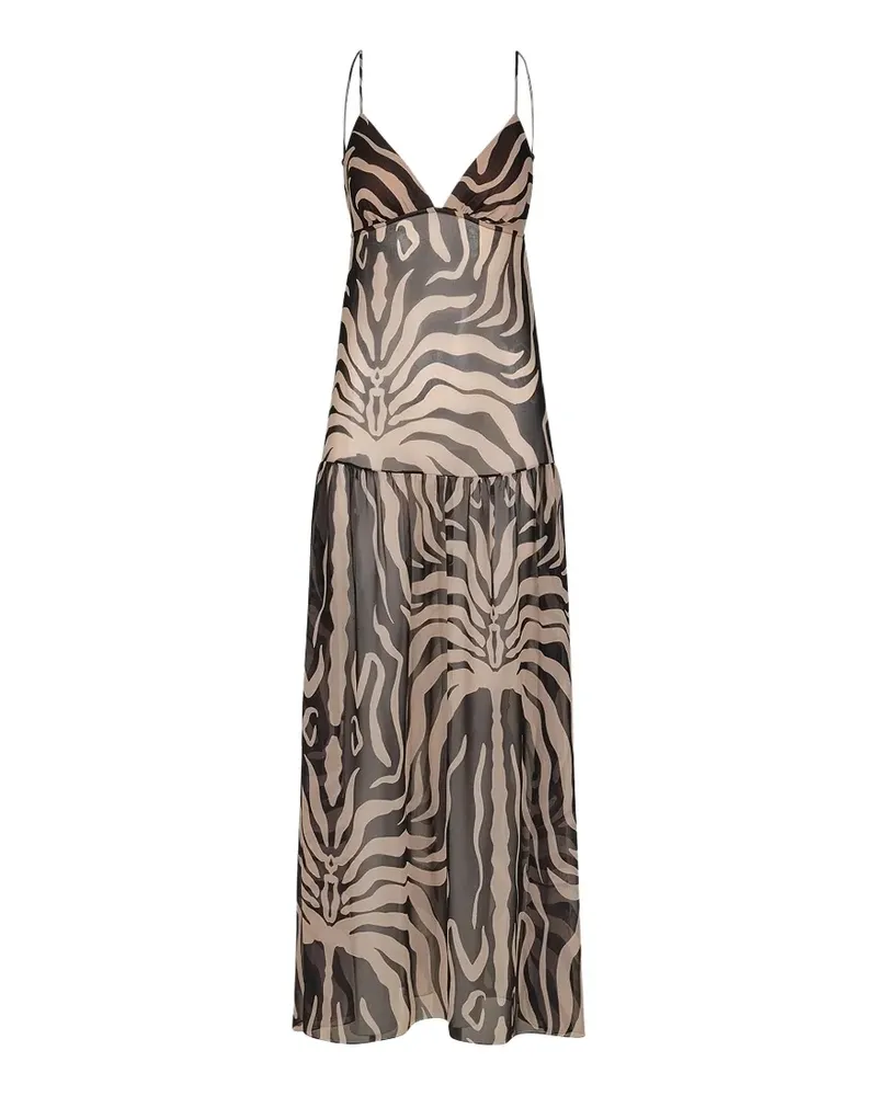 Johanna Ortiz Georgette-Maxikleid mit Zebra-Print - Schwarz Schwarz