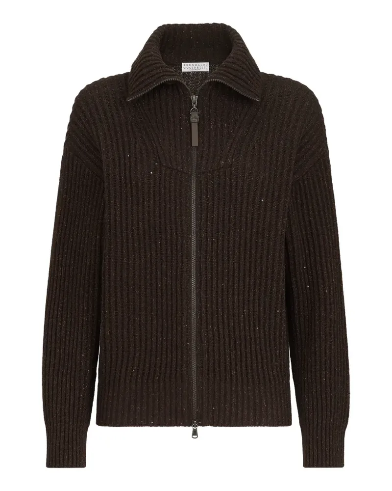 Brunello Cucinelli Sparkling & Dazzling ribbed-knit sequin-embellished cardigan - Braun Braun