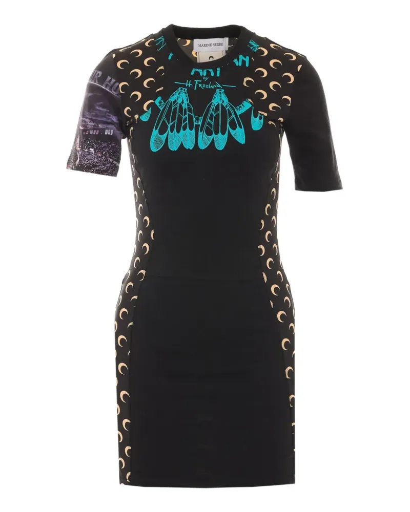 Marine Serre Moon-print panelled dress - Schwarz Schwarz