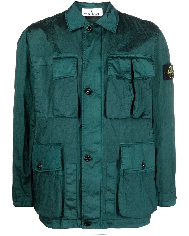 Stone Island Hemdjacke mit Kompass-Patch - Grün Grün