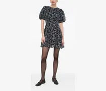 Puffärmel-Kleid mit Stern-Print - Schwarz