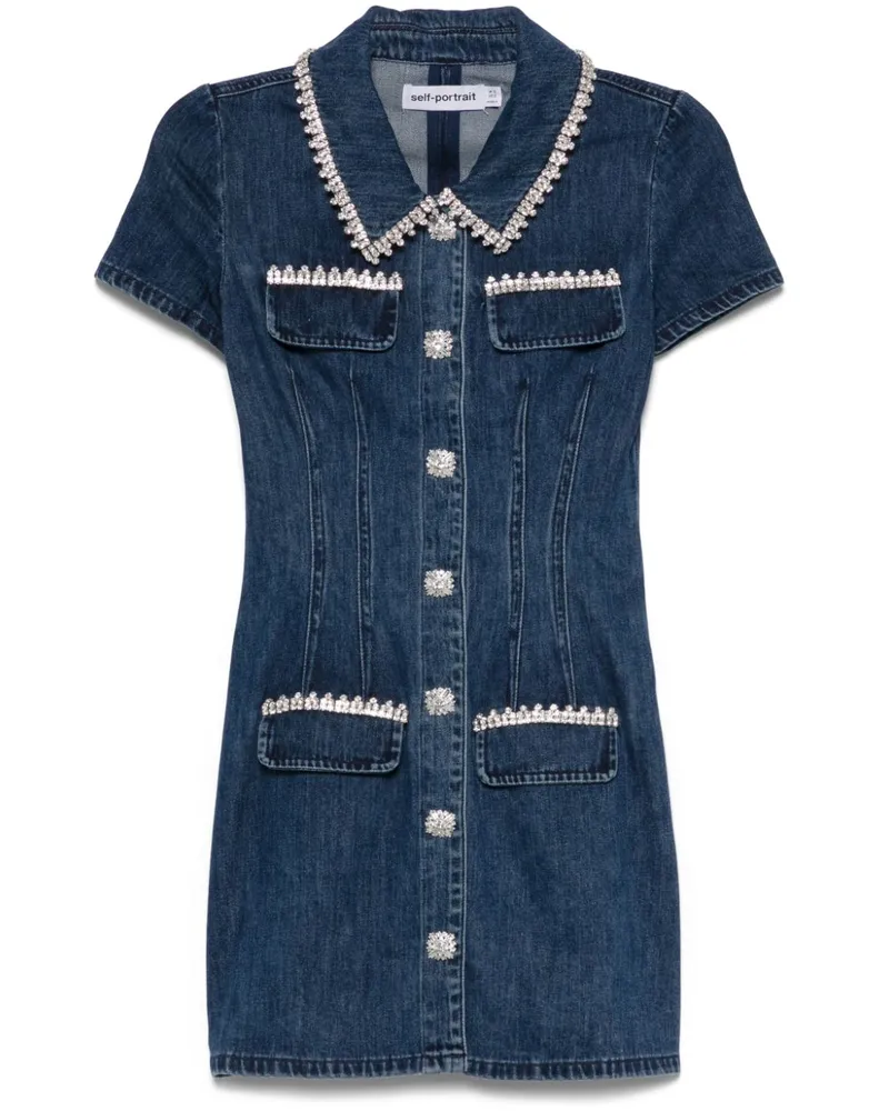 Self-Portrait Jeans-Minikleid mit Kragen - Blau Blau